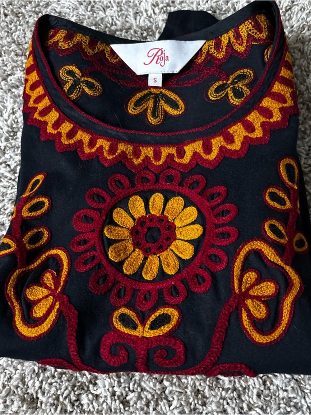 Roja folk-wear Black Embroidered Tunic with Red & Mustard Floral Motif western m